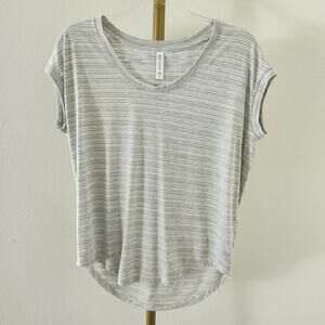 Athleta Cloud Stratus Striped Tee Womens Size Small Gray White Short Sleeve